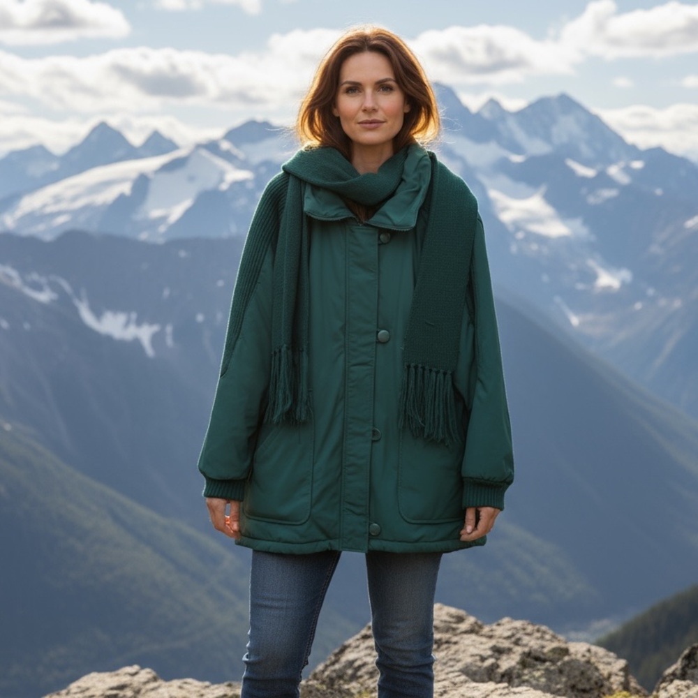 VTG 80s DAWN Emerald Puffer Jacket with Scarf Size 24.5 XL SKI  Coat